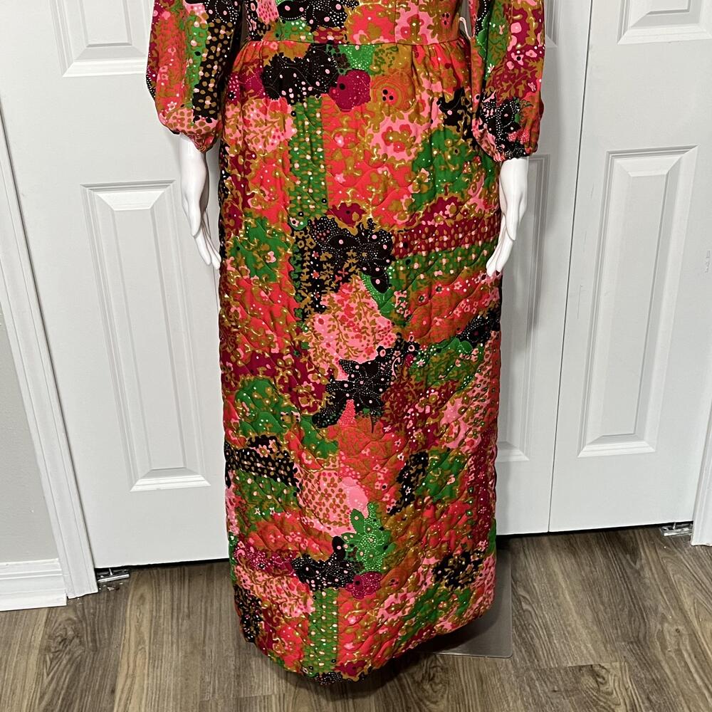 Vintage Sears House Dress At Home Wear USA Quilted Floral Maxi Mock Neck 60s 70s - Picture 6 of 16